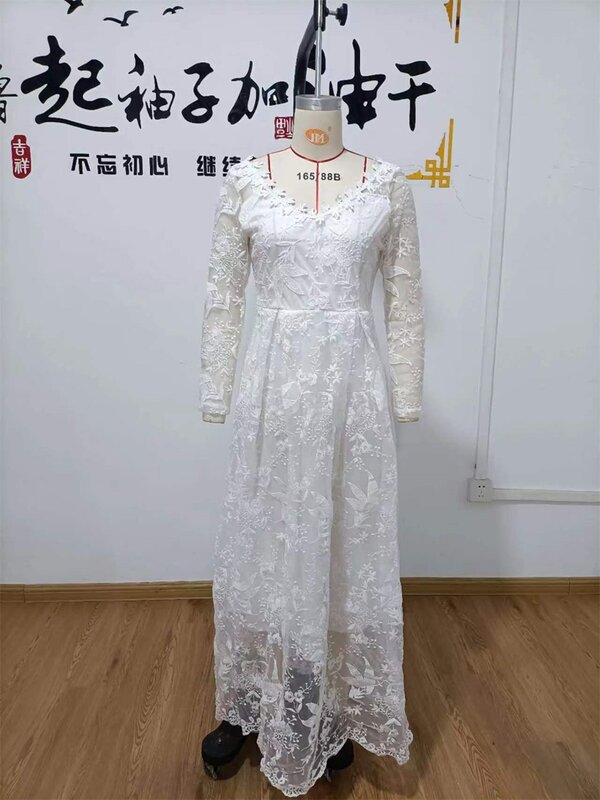 Женское кружевное свадебное платье с длинным рукавом, бальное платье разных цветов, нагрудное платье с открытой спиной и высокой талией, Элегантное свадебное платье