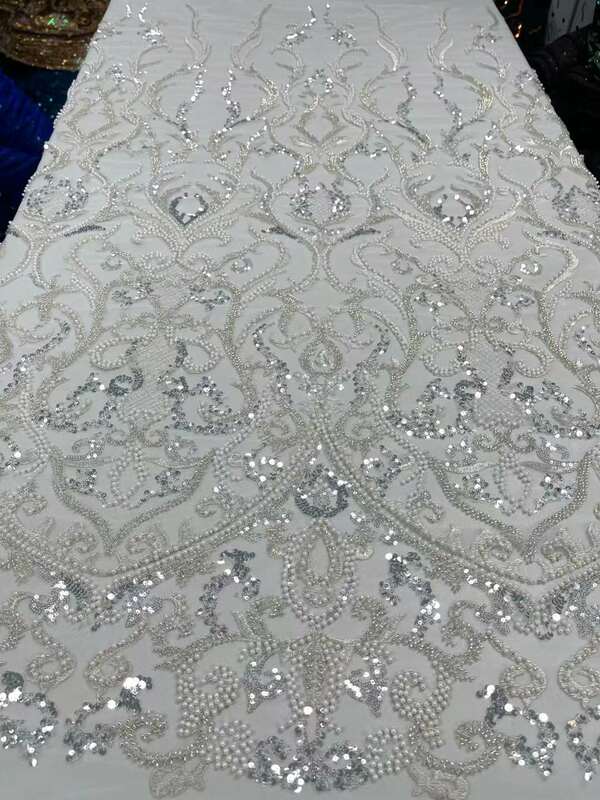 Tissu nigérian en dentelle de perles, luxueux, fait à la main, paillettes et perles brodées, de haute qualité, pour robe, 2023