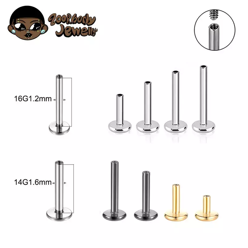 10 buah G23 Titanium Labret 16G 18G 4/14mm batang benang Internal Plug Septum telinga bibir hidung tindik Tragus tubuh aksesoris perhiasan