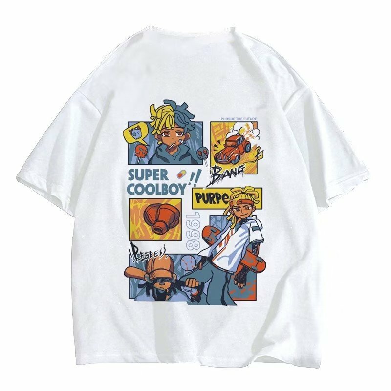 Camiseta con estampado de dibujos animados para niños y niñas, ropa de calle de estilo americano, camisetas de manga corta, Tops de verano