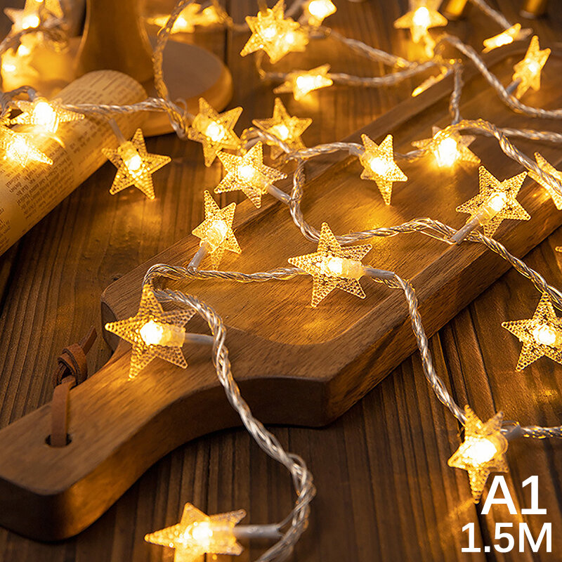 1pc Christmas Tree Stars LED String Lights Banner Christmas Decoration 2023 For Home Navidad Xmas Tree Decor Fairy Light Pendant