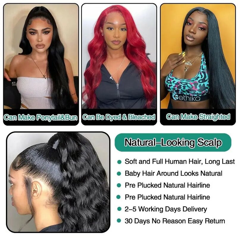 HD Transparent 360 Body Wave Lace Front Wig Pre Plucked  Lace Frontal Wig Human Hair Wigs For Women Peruvian Remy Hair