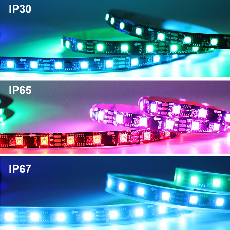 Tira de luces LED inteligente, cinta de luz direccionable individualmente DC5V/12V, WS2812B, WS2811, WS2815, WS2813, RGBIC, WS2812, 30/60/144 píxeles/Leds/m