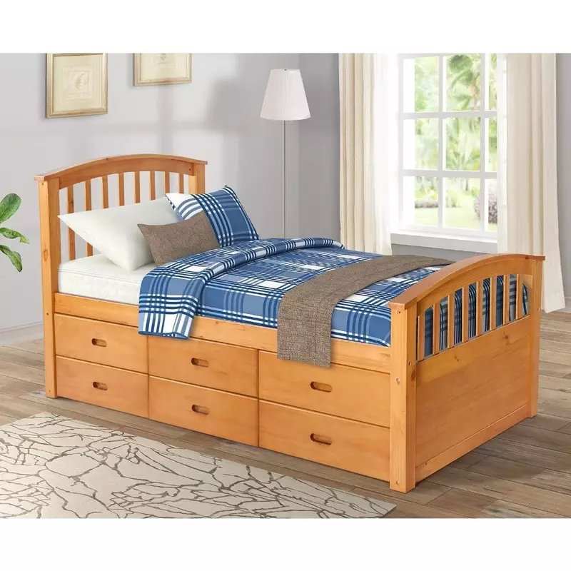 Marco de cama para niños, plataforma de almacenamiento de madera maciza con 6 cajones, tamaño doble