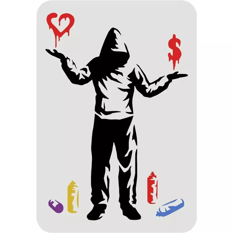 Stensil Banksy 11.7x8.3 inci dapat digunakan kembali Banksy - Love atau uang stensil Hoodie pria pola gambar stensil dekorasi Banksy