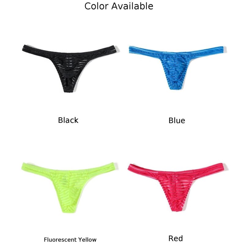 Cuecas transparentes elegantes para homens, cintura baixa, design listrado, respirável, preto, branco, vermelho, verde, azul, rosa vermelha, tanga