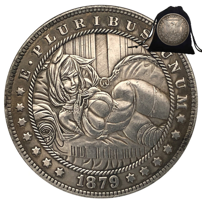 Moneda conmemorativa de la suerte de compromiso de bolsillo de pareja romántica de arte de un dólar con beso de ángel encantador de club nocturno de Lujo + bolsa de regalo