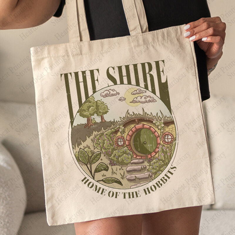 The Shire Pattern Tote Bag Canvas Shoulder Bags for Travel Daily Commute Women's Reusable Shopping Bag Best Gift for Move Lovers