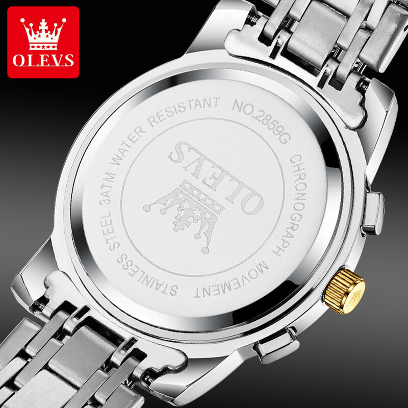OLEVS-Reloj de pulsera de acero inoxidable para hombre, cronógrafo de cuarzo luminoso, resistente al agua, fase lunar, marca Original