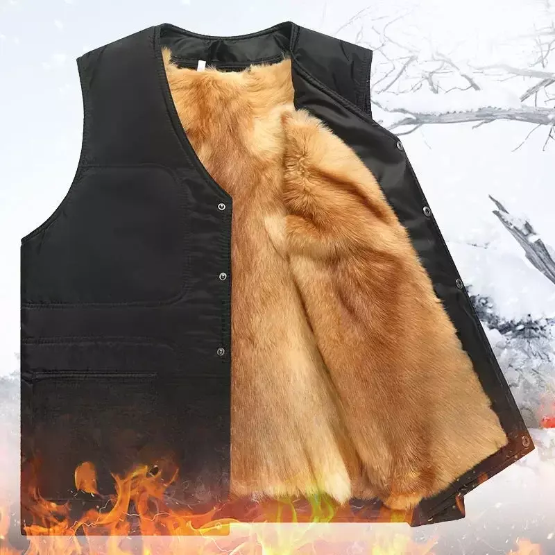 2024 Winter Men's Clothing New V-neck Sleeveless Coats Male Casual Thick Warm Waistcoat Men Wool Fleece Vest Jackets D541
