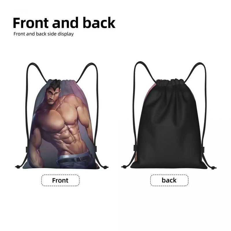 Sexy Hunk Cartoon Boyfriend Man Body Art Drawstring Bag Men Women Foldable Sports Gym Sackpack Muscled Man Training Backpacks