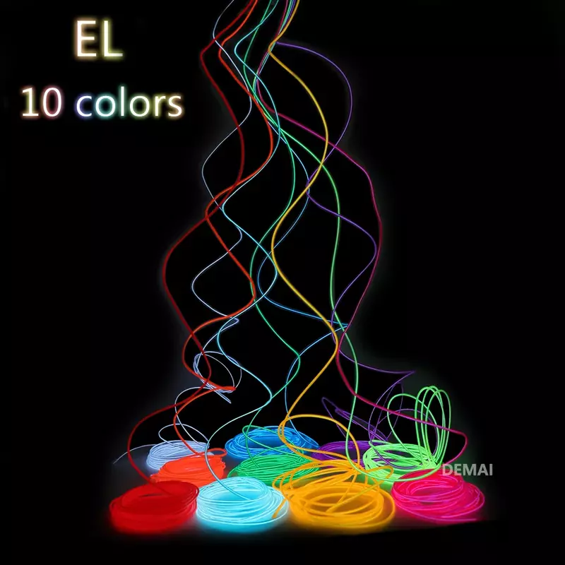 Flexível Neon LED Light Wire, EL Wire, Dance Party, Decoração Atmosfera, Lâmpada, Cordas, 1m, 2m, 3m, 5m, 10m
