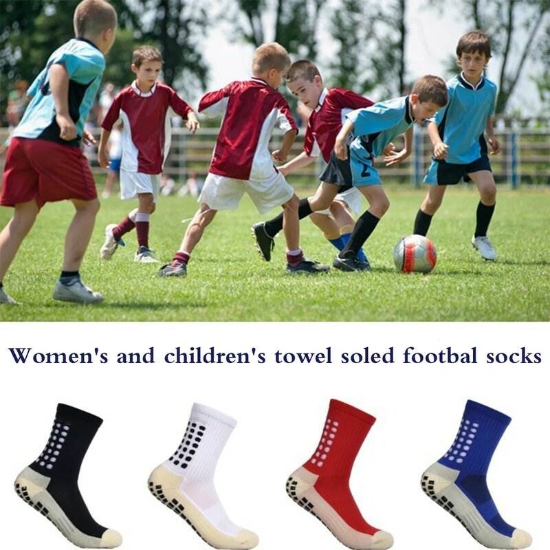 Dan sepak bola 4 pasang kaus kaki Non-Slip anak-anak wanita dengan pegangan dan bantalan sepak bola dirancang untuk pegangan Anti-Slip dalam olahraga