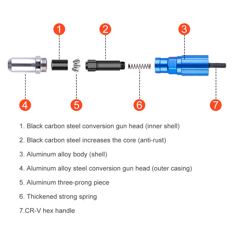 Electric Rivet Gun Core Pulling Rivet Conversion Head Grab Pull Rivet Pulling Mortise Gun Head Willow Nail Aluminum Alloy Rivet