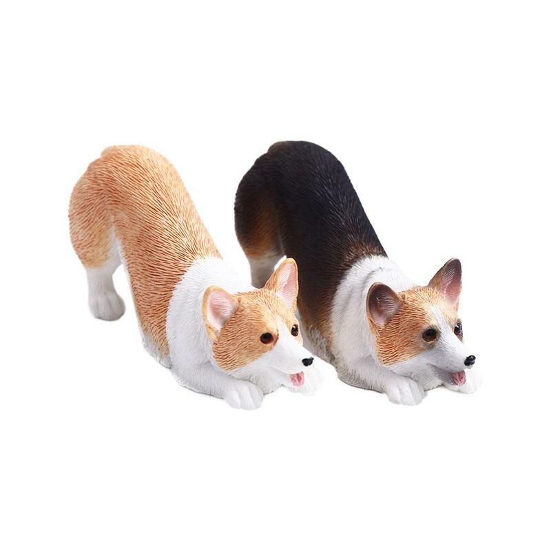 Figuras de perro en miniatura para decoración de coche, Mini Animal para niños, adorno de resina, modelo Corgi, simulación de perro