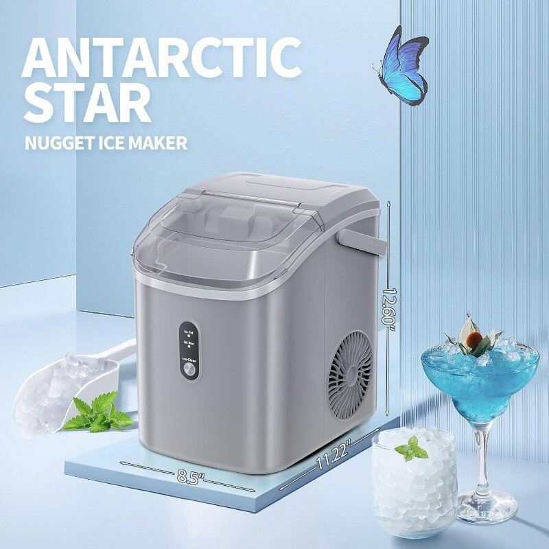 Nugget Countertop Ice Maker with Soft Chewable Pellet Ice, 34Lbs/24H,Pebble Portable Ice Machine with Ice Scoop, Self-Cleaning