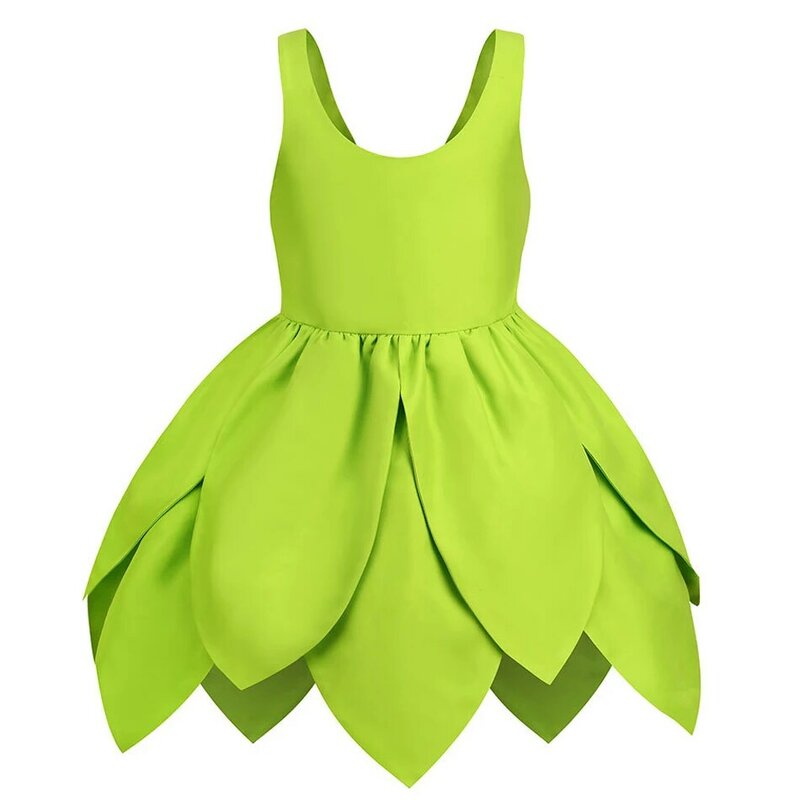 Disney-Tinker Bell Fairy Dress Kids, traje de verão, folha verde, floresta, festa de luxo, roupas de carnaval, vestido elegante