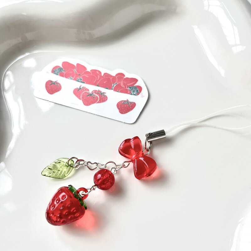 To Cherry Bow Bead Keychain Strawberry Pendant Keychain Essence DIY Backpack Pendant Decoration Sweet Keychain