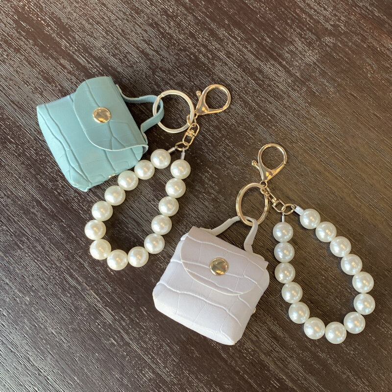 Petite boîte à écouteurs en cuir souple, sac à clés, portefeuille en poudre, mini porte-monnaie mignon, porte-clés Pearl JOKeychain