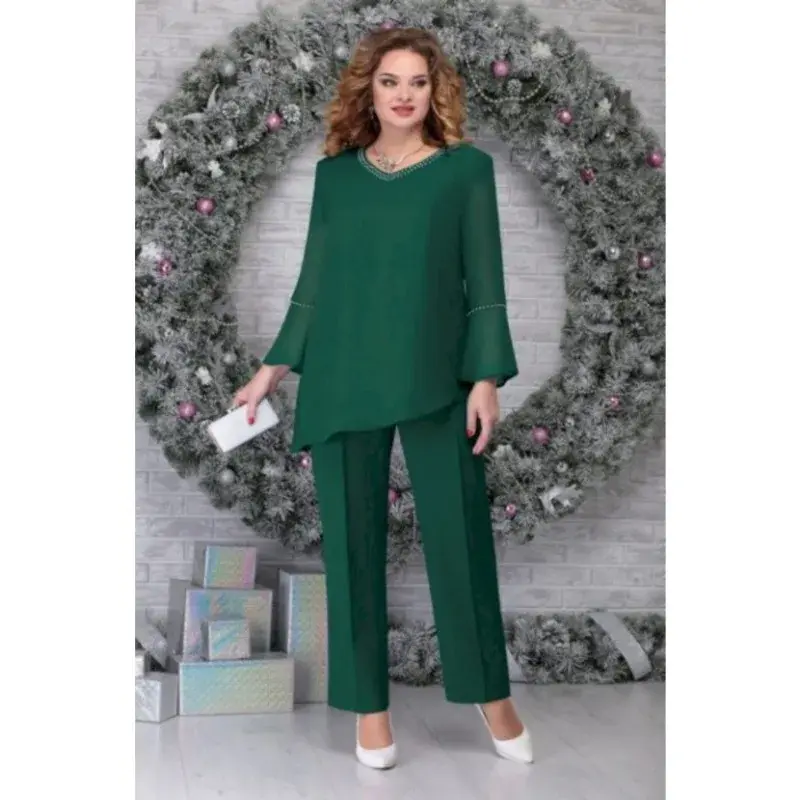 Oversized Clothing Sets Mother of The Bride 2 Pieces Fashion Elegant Weddings Women Tops and Pants Two Piece Evening Gown Femme