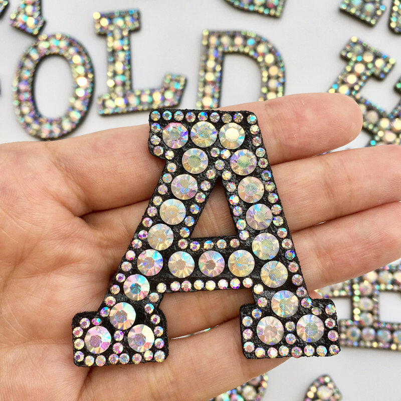 2024 New Rhinestone Embroidery Patches Crystal Letter Alphabet Sticker Badges DIY Diamond Fabric Accessories for Handbags Dress