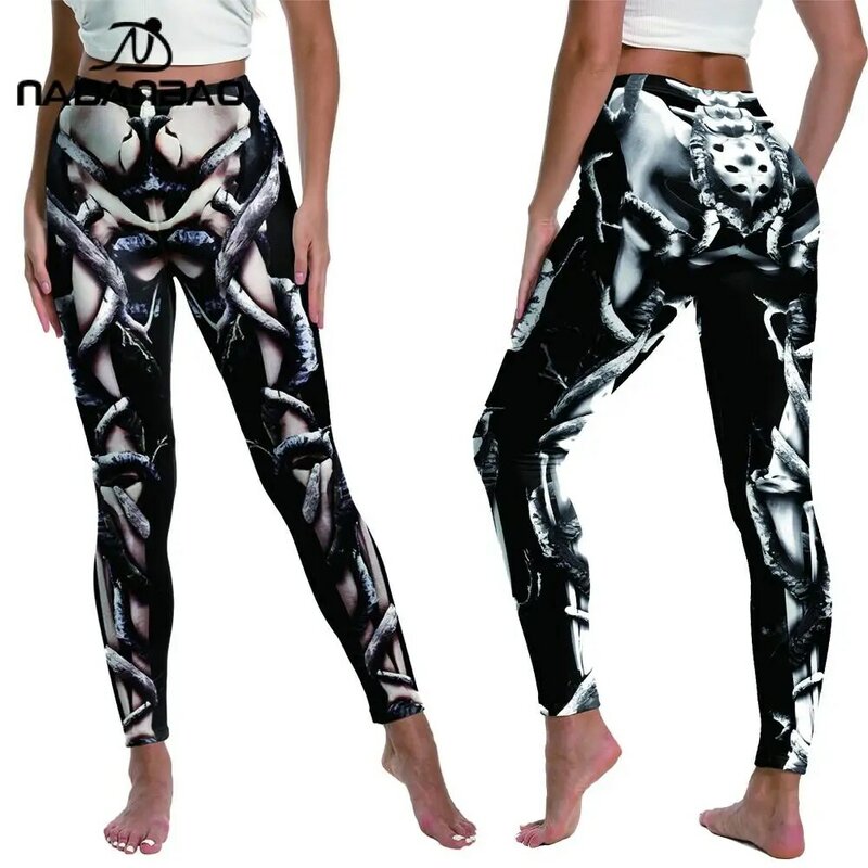 Nadanbao-Pantalones con estampado 3D de calavera negra para mujer, ropa informal para fiesta de Halloween, Leggings de cintura alta, Leggings delgados