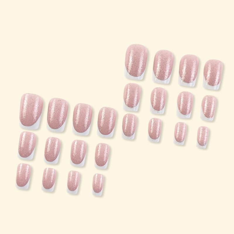 24 pezzi semplici unghie finte glitter bianche premere sulle unghie indossando unghie Ballerina francesi con punte per unghie a copertura totale di design unghie finte