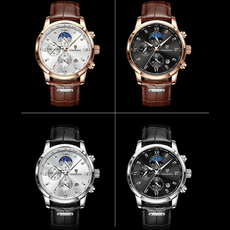 LIGE Casualowy męski zegarek luksusowy skórzany wodoodporny kwarcowy zegarek na rękę dla mężczyzn Wojskowy zegarek dla mężczyzn