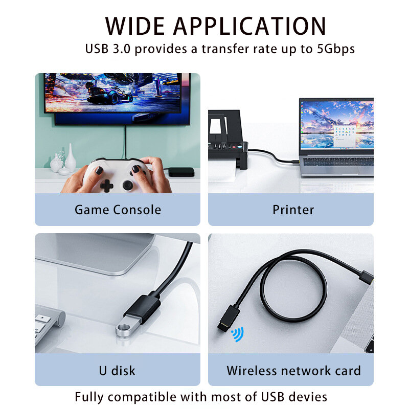 Cabo de Extensão USB 3.0 para Smart TV, Cabo de Transferência Rápida de Dados, Xbox One, SSD, Extensor, USB 3.0, 2.0, 5m-0.5m