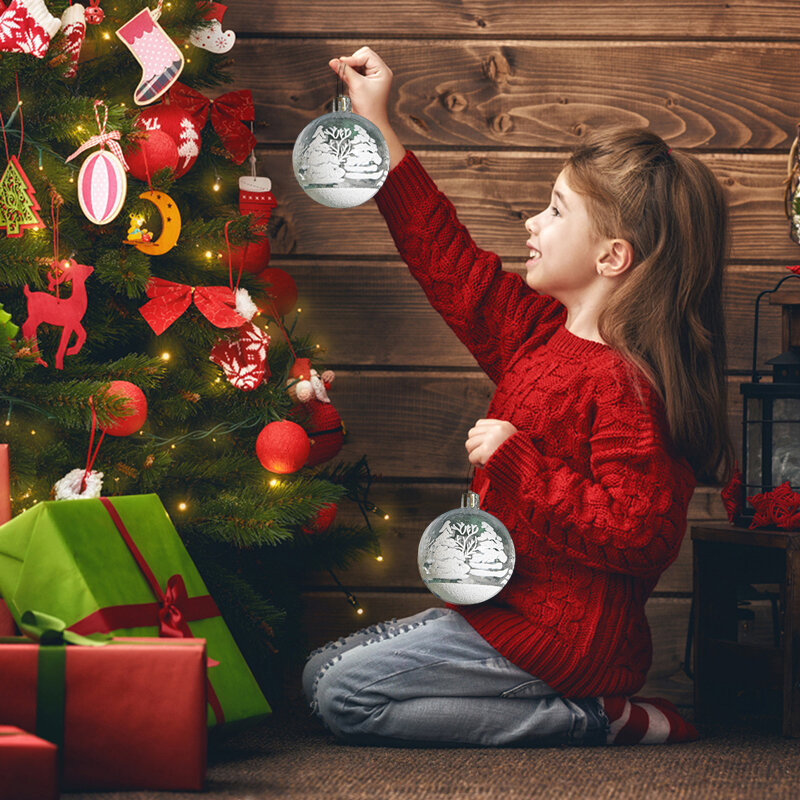 Adorno de bola de Navidad transparente, paquete de regalo de adorno de árbol de Navidad brillante, encanto de arreglo de escena de Navidad