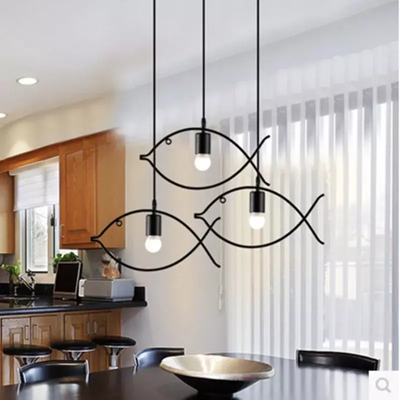 Modern Minimalist Fish Shape Pendant Lamp Kitchen Geometric Pendant Lamp Nordic Style Home Lighting Fixtures Retro Iron Lamp