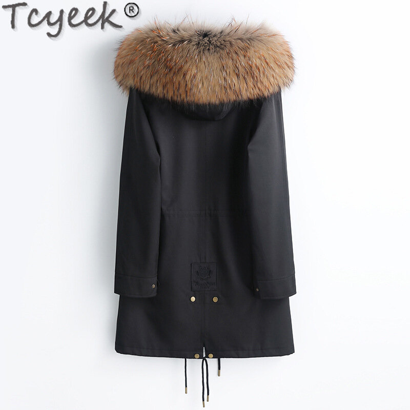 Tcyeek Real Mink Fur Parka Winter Jackets for Men Clothes Hood Fashion Mens Fur Jacket Coat Warm Fox Fur Collar Casaco Masculino