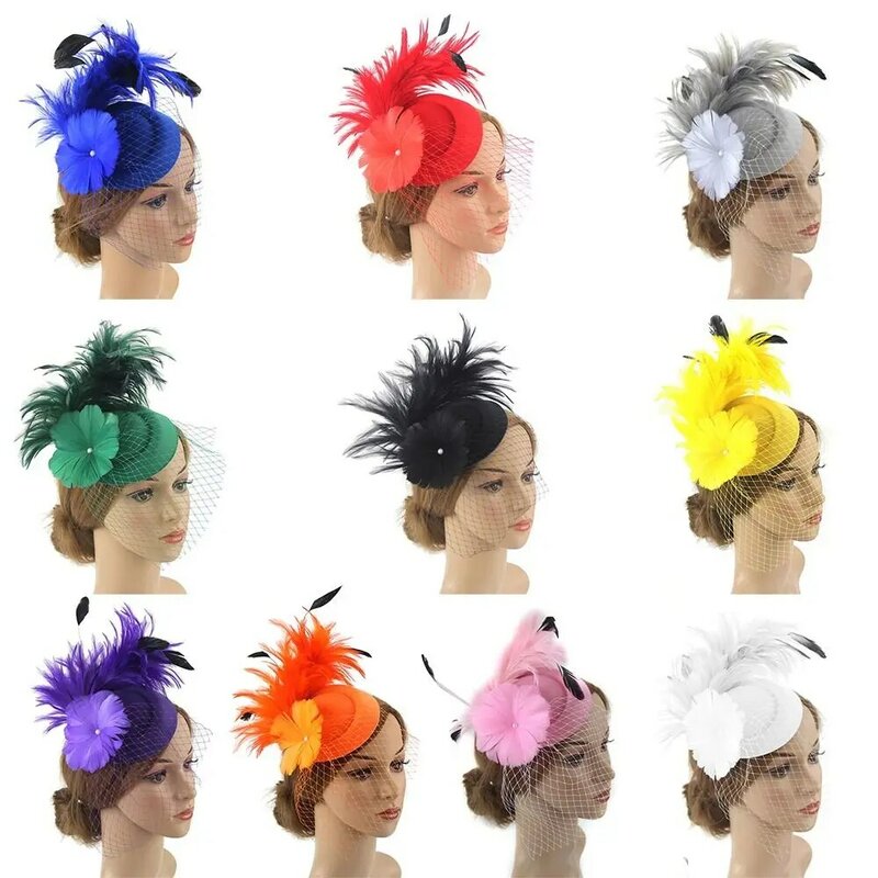 Women Hair Accessories Clip Mesh Feather Party Headwear Fascinators Flower Hats Bridal Wedding Headband