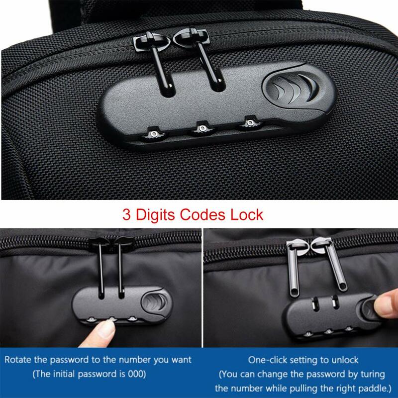 Mochila de hombro antirrobo, bolso de pecho impermeable con puerto de carga USB, mochila informal ligera