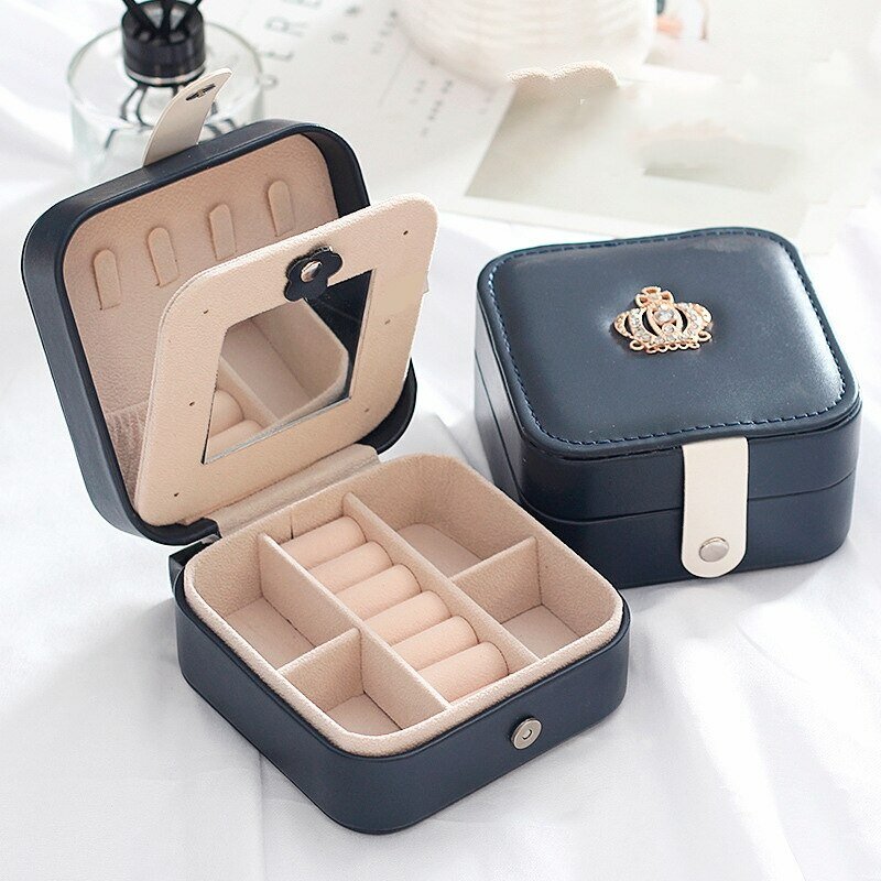 1pcs Double Layer Storage Box For Men And Women Large Capacity Leather Jewelry Box Hardware Latch Travel Portable Flip lid Palm