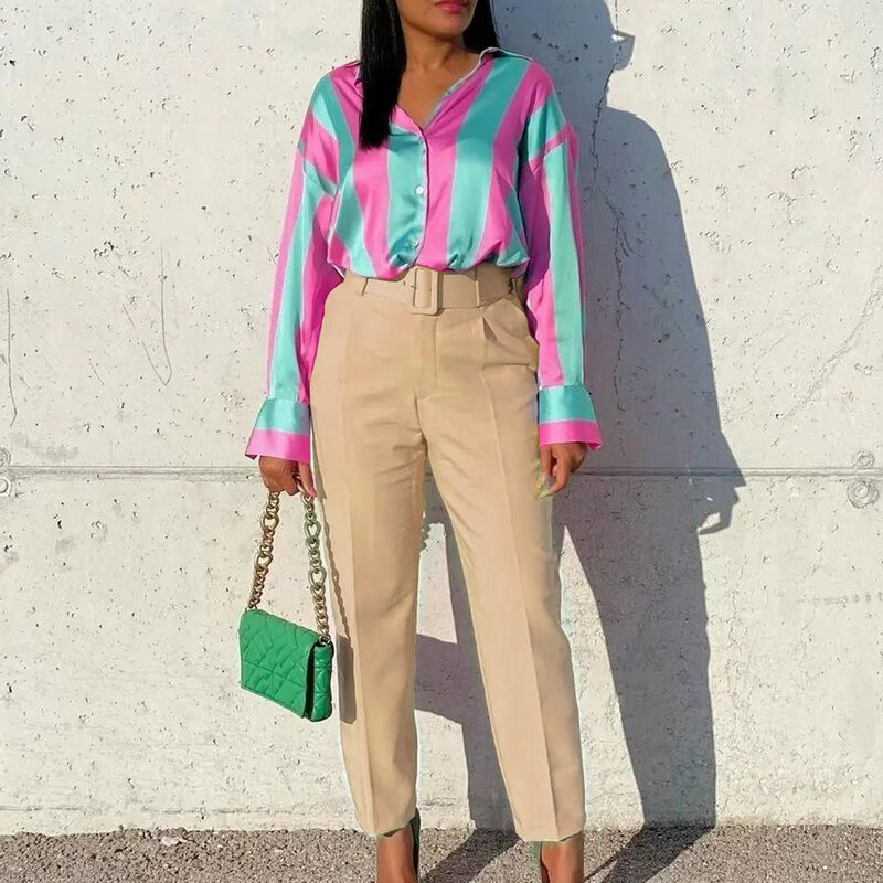 Pantalones largos de poliéster de cintura alta para mujer, ropa africana con cinturón, Color liso, estilo a la moda, novedad de primavera, 2023