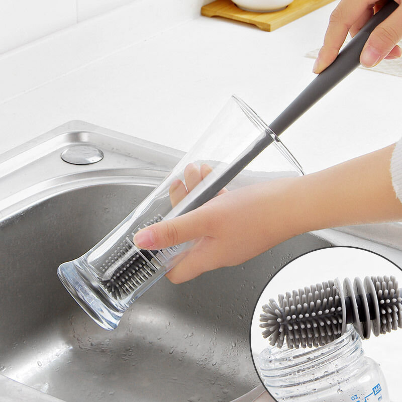 1PC Silicone Cup Brush Scrubber detergente per vetri strumento per la pulizia della cucina manico lungo bere bottiglia di bicchiere da vino spazzola per la pulizia della tazza di vetro