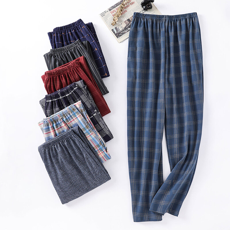 Pantalon de pyjama en coton à carreaux pour hommes, vêtements de nuit décontractés pour hommes, FJfor, confortable, maison, printemps, été, 4XL