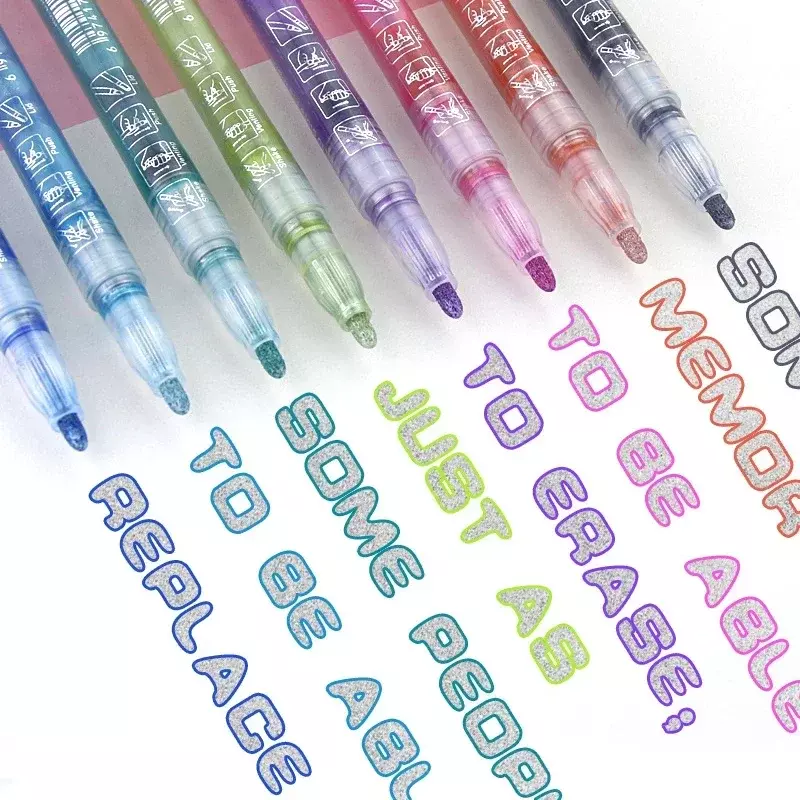 Nowy 8 kolorów podwójna linia zarys ołówek do makijażu Marker dla studentów DIY Graffiti wyróżnienia księga gości Bullet Diary plakat karty