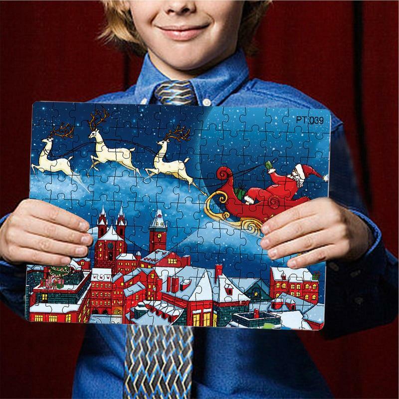 Teka-teki Jigsaw Natal teka-teki karton teka-teki besar dekorasi Santa Claus musim dingin untuk anak perempuan anak-anak usia 2-8