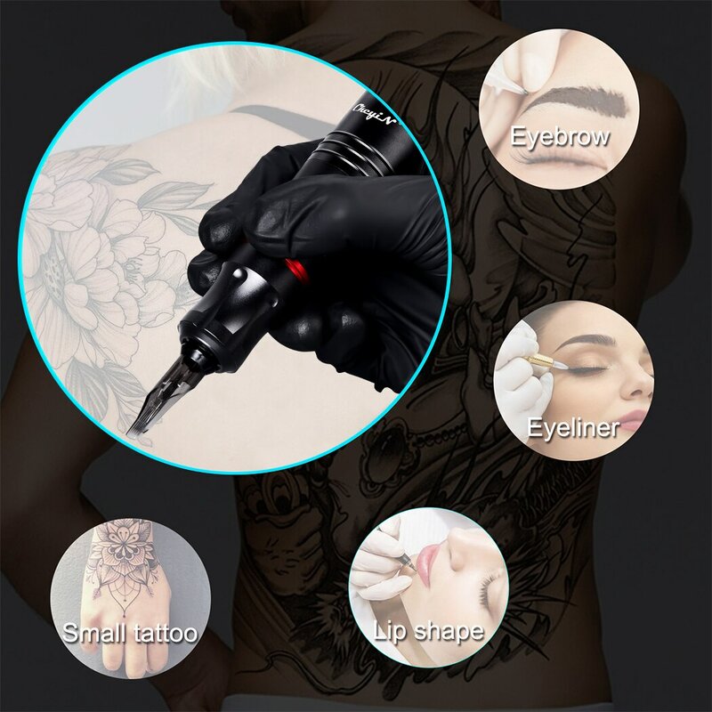Tattoo Kit Complete Set Wireless Rotary Tattoo Machine Pen Kit DC Interface with Cartridge Needles Permanent Makeup Tattoo Set