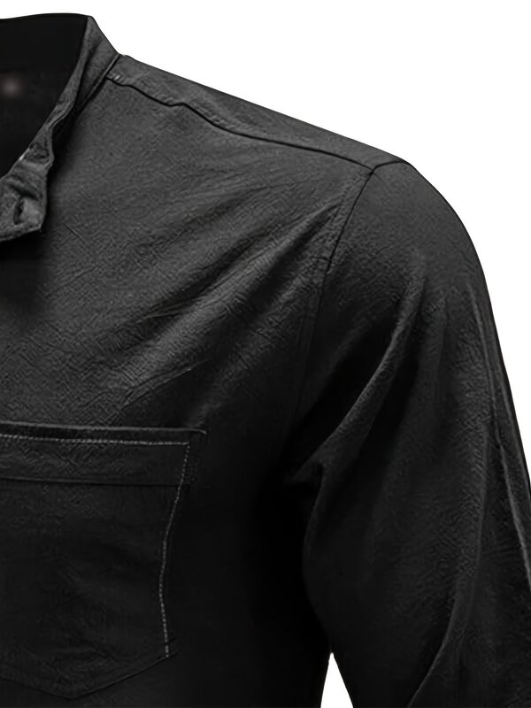 Plus Size Men's Solid Henley Shirt With Buttons For Spring Fall Winter, Men's Clothing