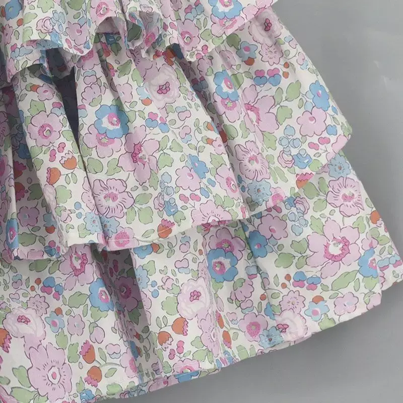 Rok Tutu musim panas anak perempuan, pakaian putri ulang tahun, rok Tutu musim panas, celana pendek kerut motif bunga, katun, mode, 2024