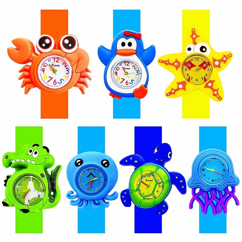 아기 생일 선물 어린이 장난감 시계, 만화 수생 동물 팔찌, 어린이 슬랩 시계, 소년 소녀 2-15 세 시계