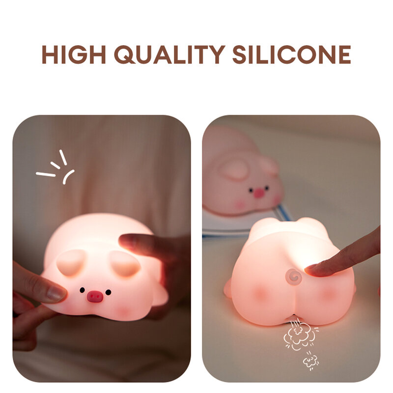 LED Piggy Night Lamp Soft Light Dimmable Silicone Animal Touch Sensor Lamp Rechargeable Kids Bedside Sleep Lamp for Children
