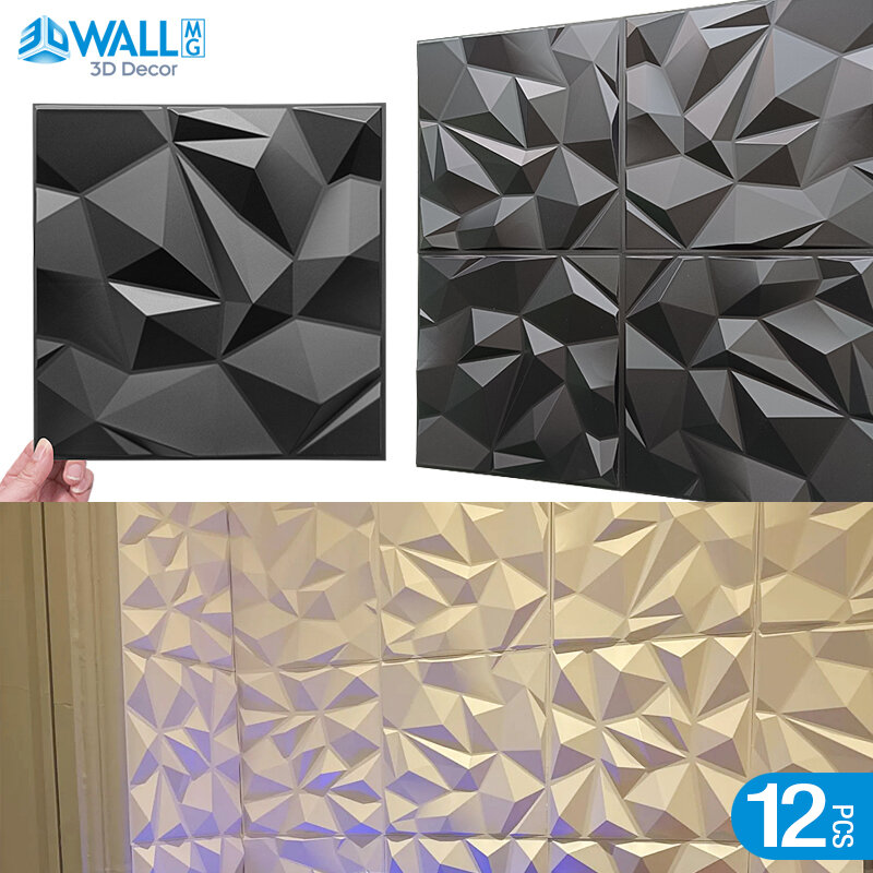 12 buah Panel dinding seni 3D Super PVC renovasi tahan air 3D stiker dinding dekorasi ubin desain berlian DIY dekorasi rumah 11.81 "x 11.81"