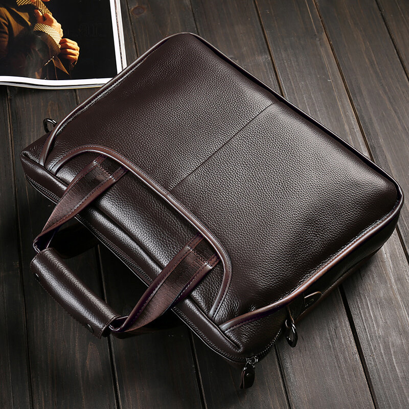 Black Briefcase Genuine Leather Casual Men Handbag Fashion Tote Bag Male Laptop Briefcase Bags High Quality Shoulder Men Bag