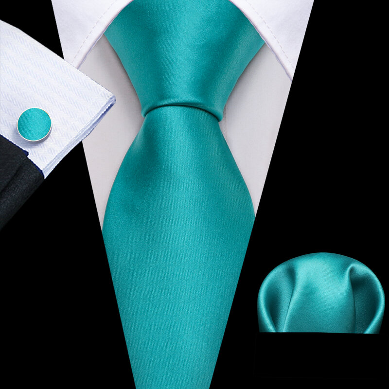 Corbata de seda sólida turquesa para hombre, conjunto de gemelos de pañuelo, corbata lisa de satén para hombre, regalo de eventos de negocios de boda, Barry.Wang
