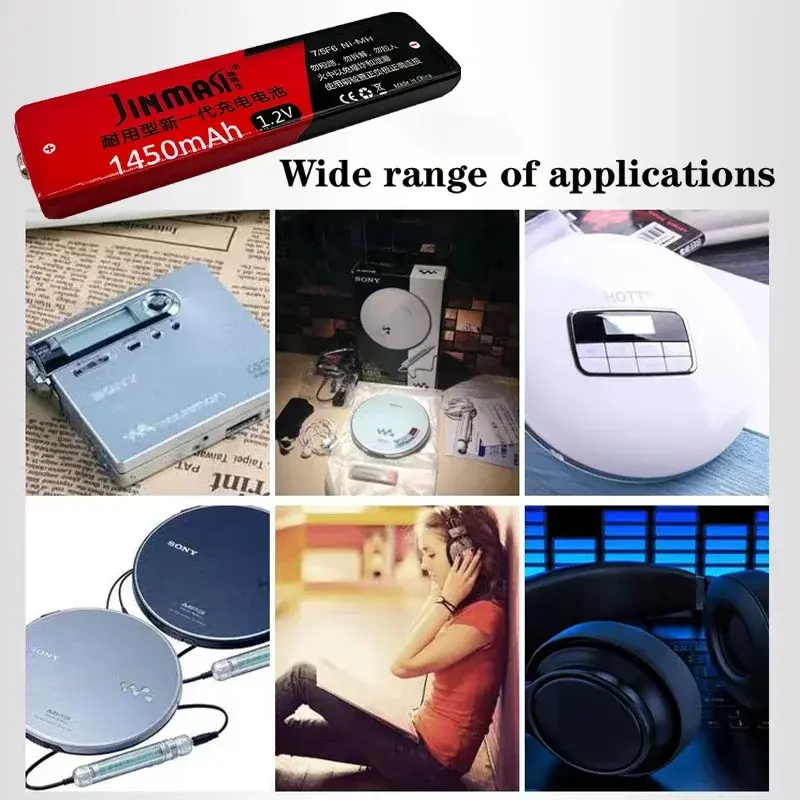 100% 1.2V Ni-MH แบบชาร์จไฟได้7/5F6แบตเตอรี่1450mAh เคี้ยวหมากฝรั่งเซลล์สำหรับ Walkman md เล่น kaset CD