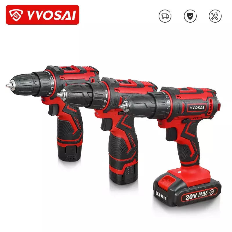 VVOSAI 12V 16V 20V Cordless Drill Electric Screwdriver Mini Wireless Power Driver DC Lithium-Ion Battery 3/8-Inch